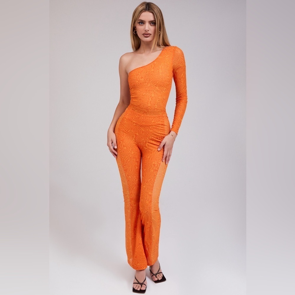 MISTRESS ROCKS Say When Orange Print Mesh High Waist Trousers S
